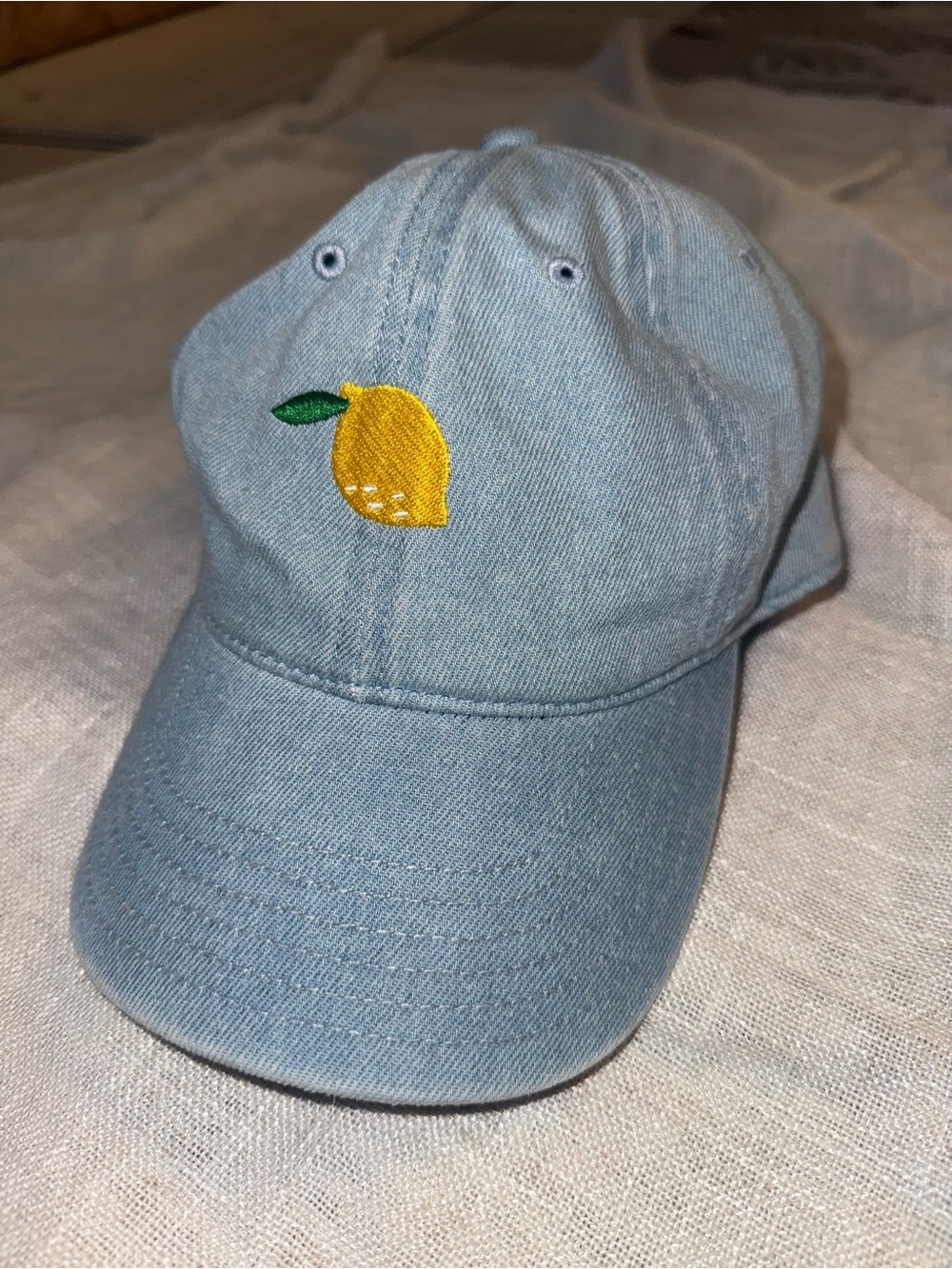 Light Blue Denim Lemon Embroidered Cap